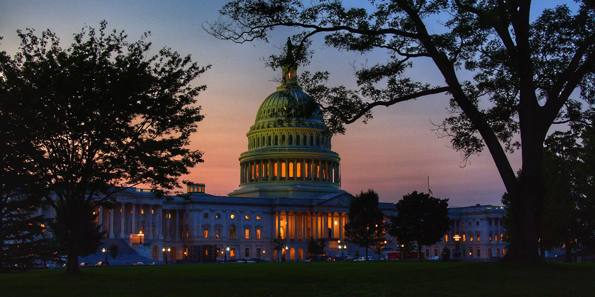 Night Lights on the Capital Building from a City Park